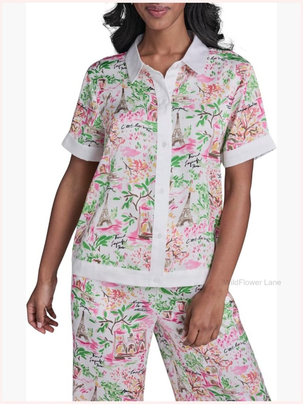 Floral Camp Blouse Button Front Cap Sleeve Top
